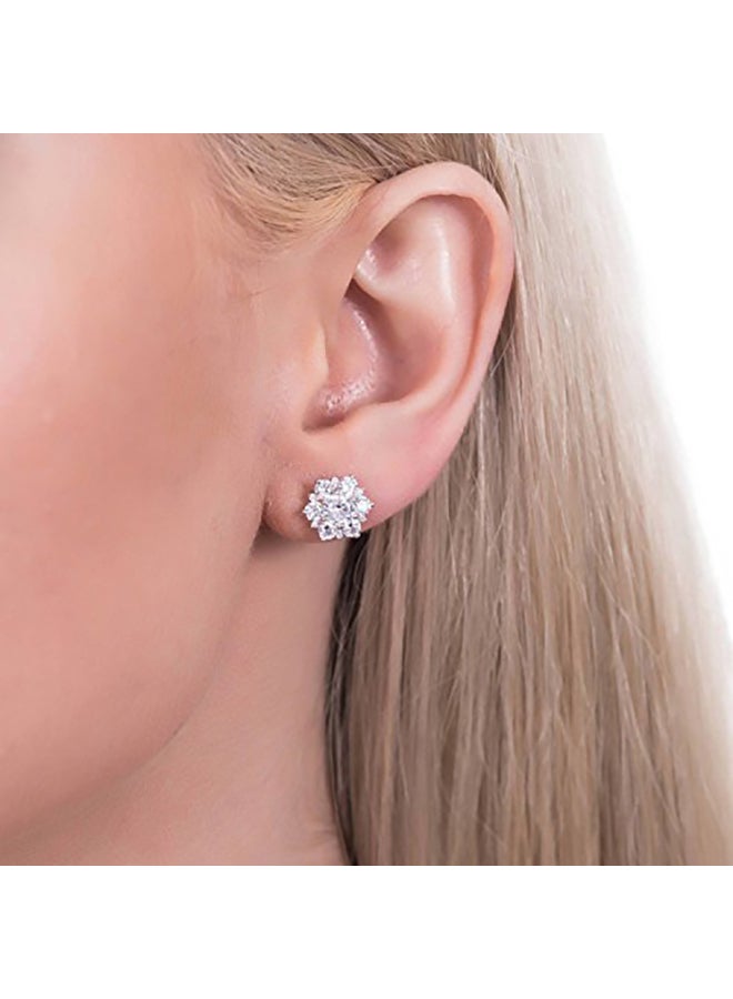 Berricle - Rhodium Plated Sterling Silver Flower Stud Earrings - Image 1