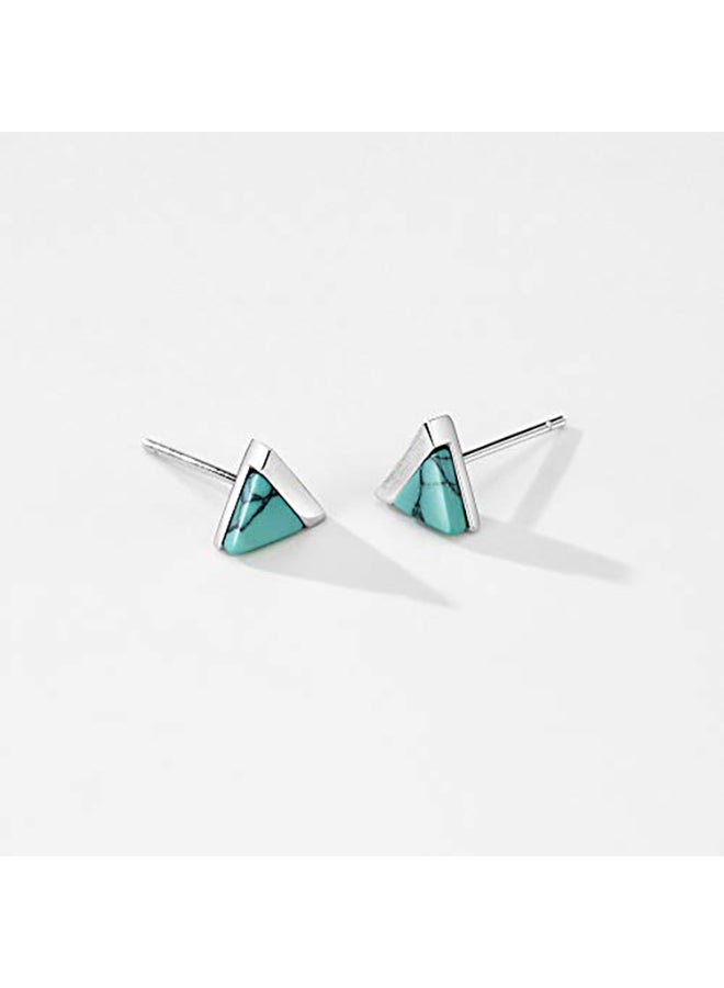 مينتس أقراط كبس من الفضة الإسترليني بتصميم مثلث مرصعة بالفيروز - Image 2