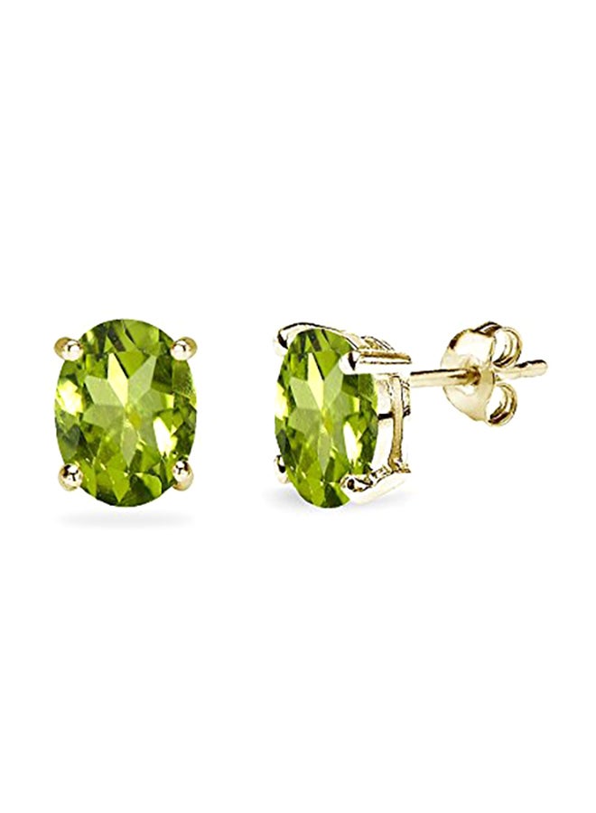 GemStar USA Gold Plated Sterling Silver Peridot Oval Cut Solitaire Stud Earrings  - Image 1