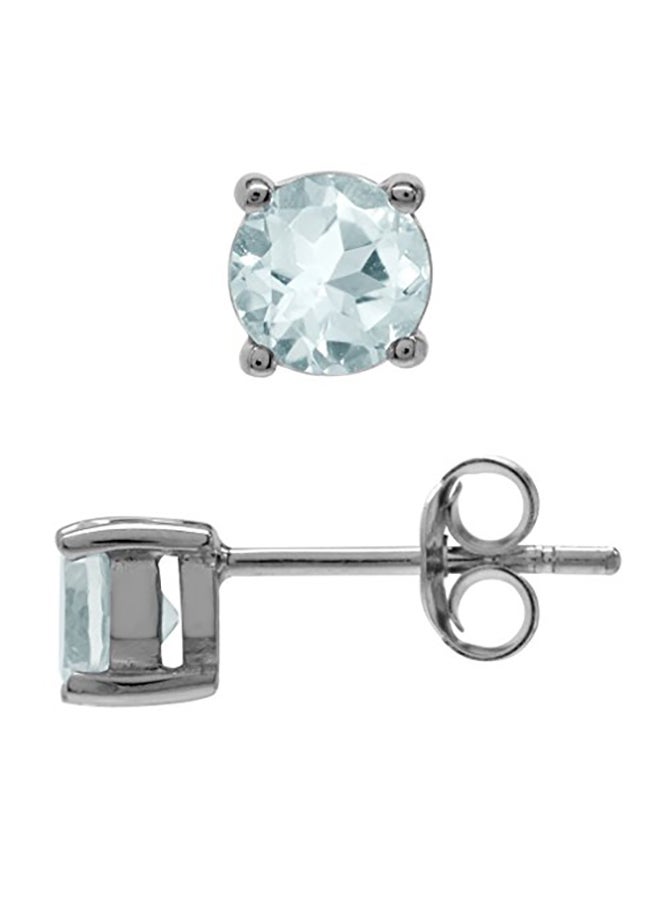 سيلفر شيك أقراط كبس من الفضة الإسترليني عيار 925 مرصعة بحجر الأكوامارين - Image 1