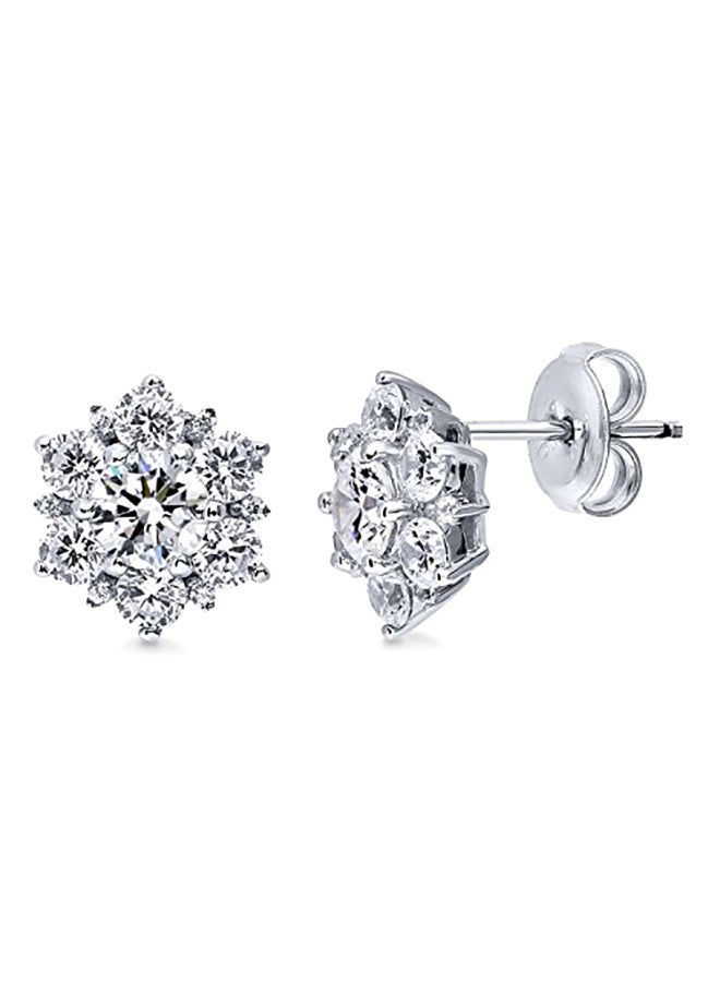 Berricle - Rhodium Plated Sterling Silver Flower Stud Earrings - Image 1
