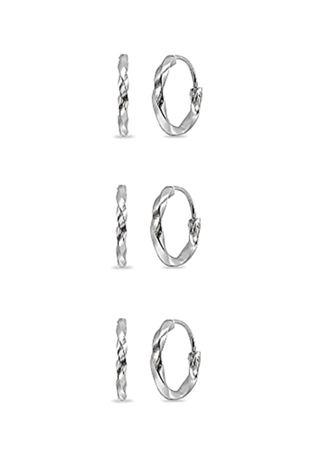 Hoops 4 Less 3-Pair Sterling Silver Twist Hoop Earrings Set - Image 1