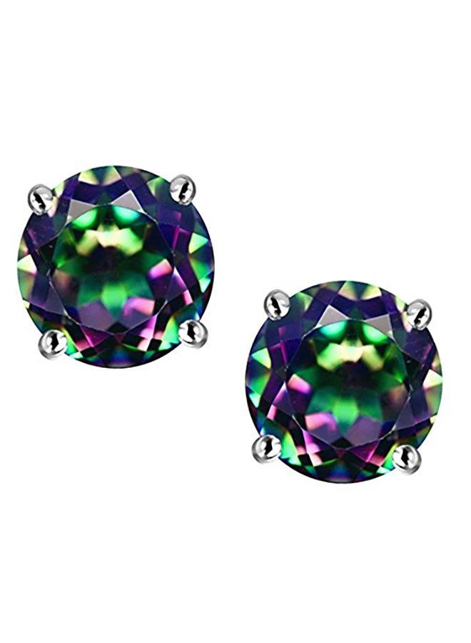 Star K Sterling Silver Round Mystic Quartz Stud Earrings - Image 1