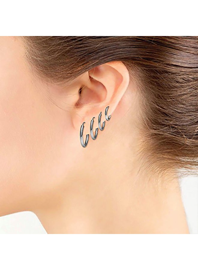 Silverline Jewelry - 4-Pair Rhodium Plated Sterling Silver Hoop Earrings Set - Image 1