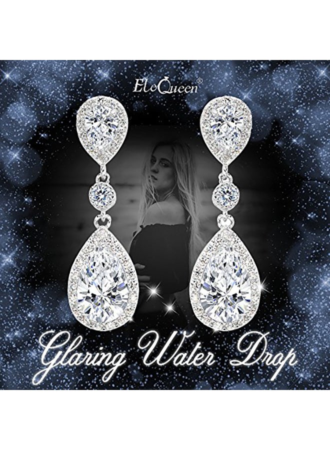 EleQueen 925 Sterling Silver Cubic Zirconia Dangle Earrings - Image 2
