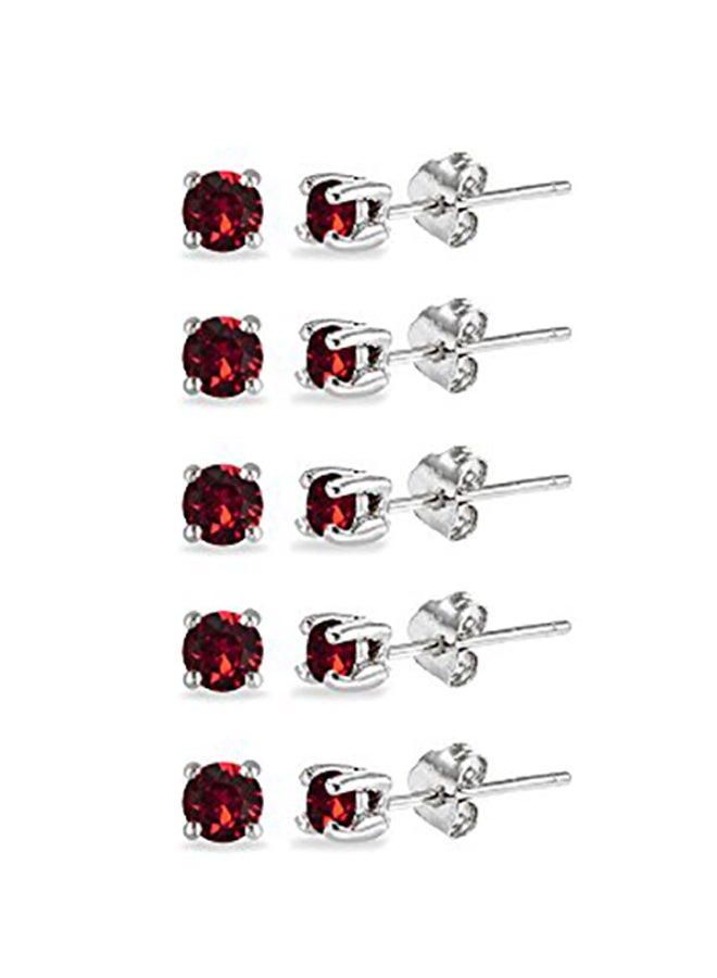 GemStar USA 5 Pair Sterling Silver Round Stud Earrings Set