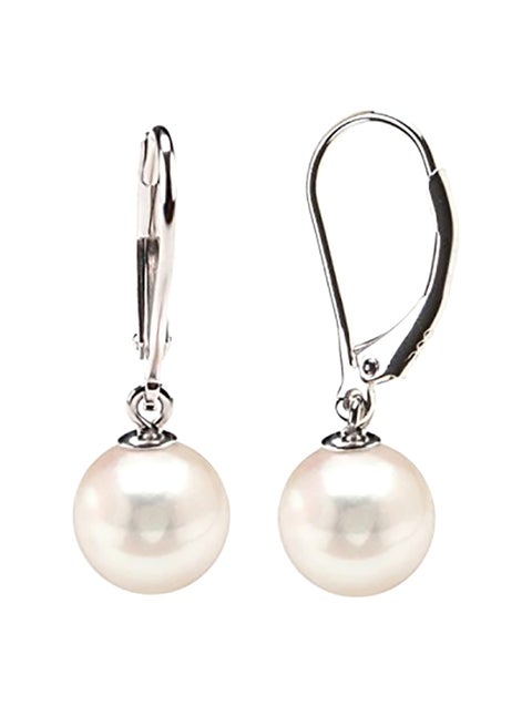 Sterling Silver  Shell Pearl Earrings Leverback Dangle Earrings
