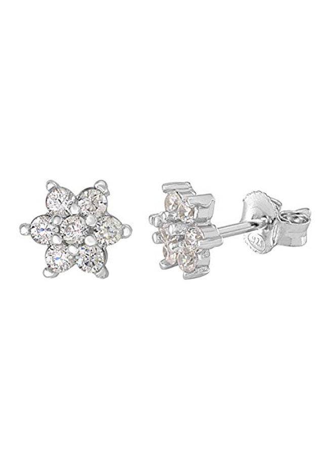 Unicornj 925 Sterling Silver 6 Petal Flower April Birth Month Stud Earrings - Image 1