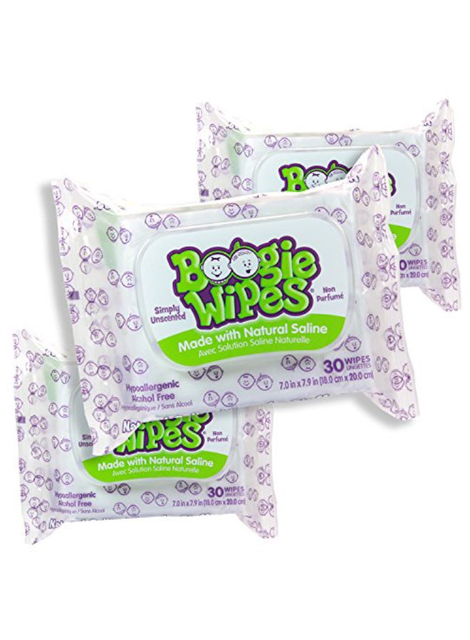 Boogie Wipes Pack Of 3 Gentle Saline Stuffy Noses Wipes, 30 Count - Image 1