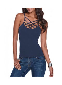 Criss Cross Backless Bodycon Tunic Top Dark Blue