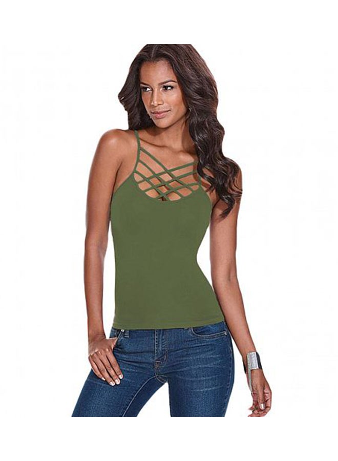 بلوزة طويلة بنمط متقاطع وظهر مكشوف وقصة ضيقة أخضر غامق - Image 1