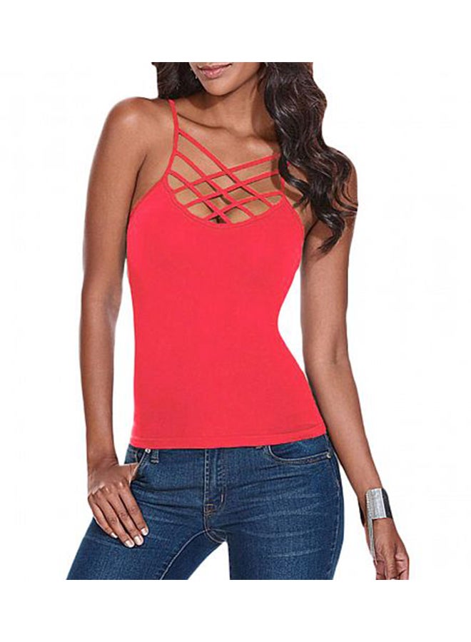 Generic - Criss Cross Backless Bodycon Tunic Top Watermelon Red - Image 1