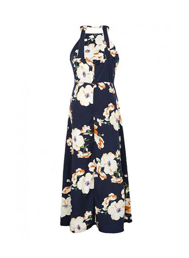 Floral Print Sleeveless Summer Beach Holiday Long Slip Dress Dark Blue  - Image 1
