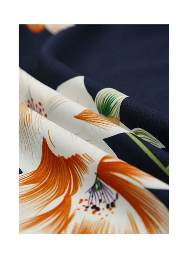 Floral Print Sleeveless Summer Beach Holiday Long Slip Dress Dark Blue  - Image 4