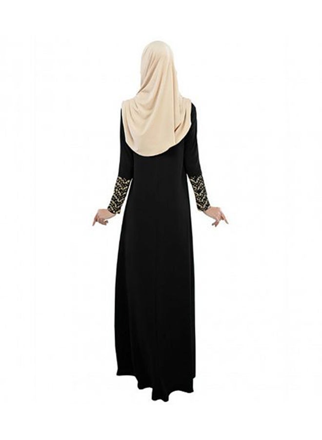 Long Sleeve Muslim Maxi Abaya Dress Black - Image 2