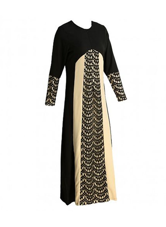 Long Sleeve Muslim Maxi Abaya Dress Black - Image 3