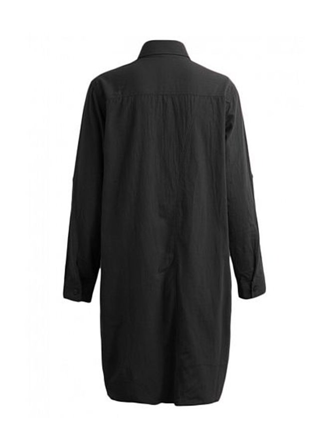Irregular Hem Long Sleeve Vintage Blouse Top Black - Image 2