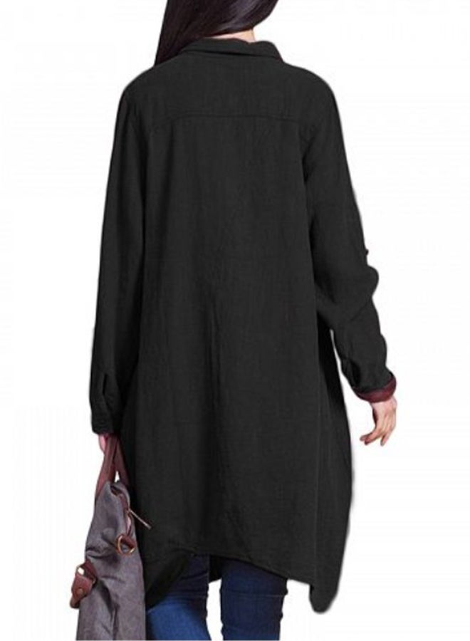 Irregular Hem Long Sleeve Vintage Blouse Top Black - Image 5