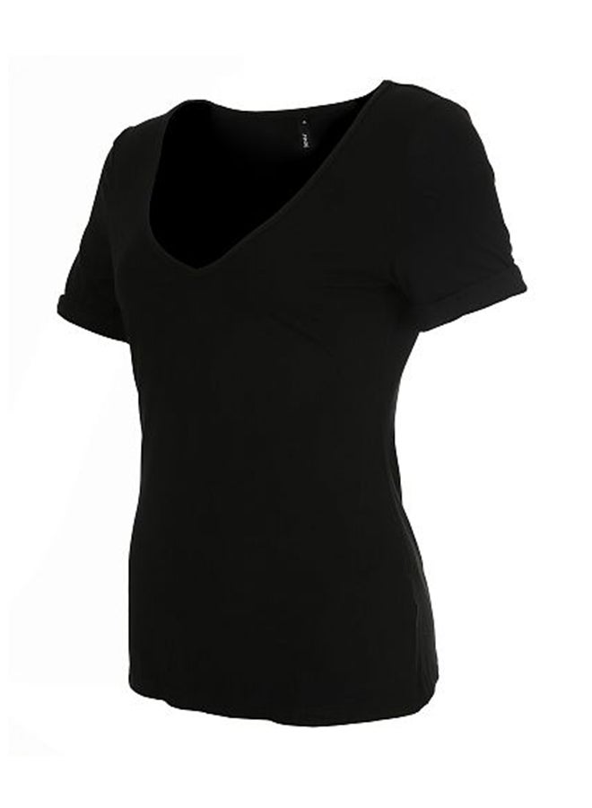 Mixfeer Short Sleeve Deep V Neck T-Shirt Black - Image 3