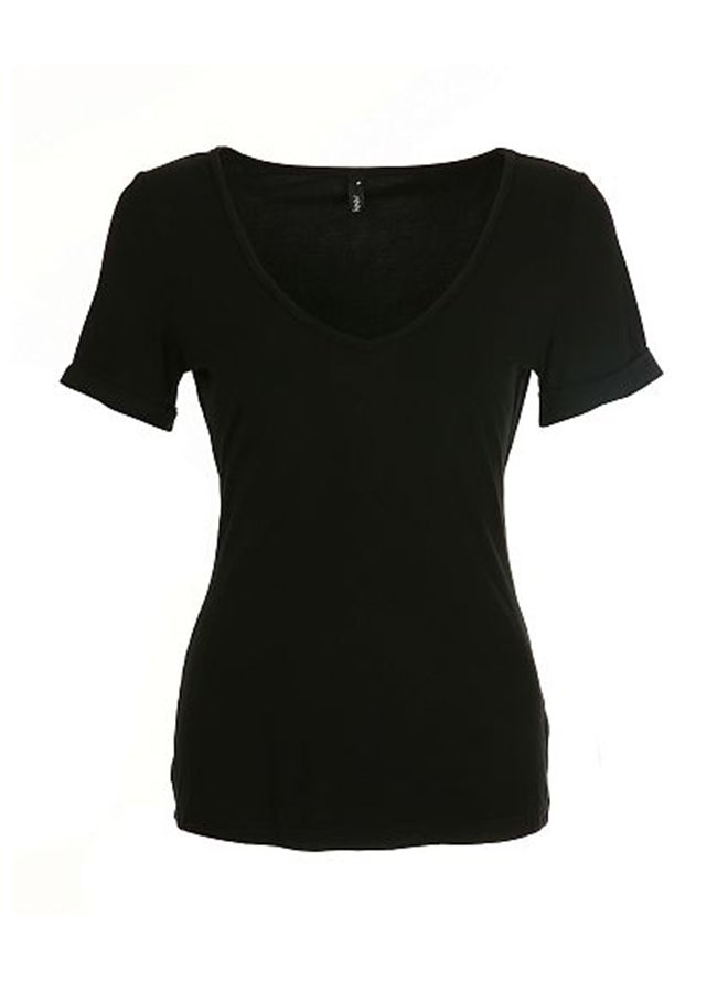 Mixfeer Short Sleeve Deep V Neck T-Shirt Black - Image 1
