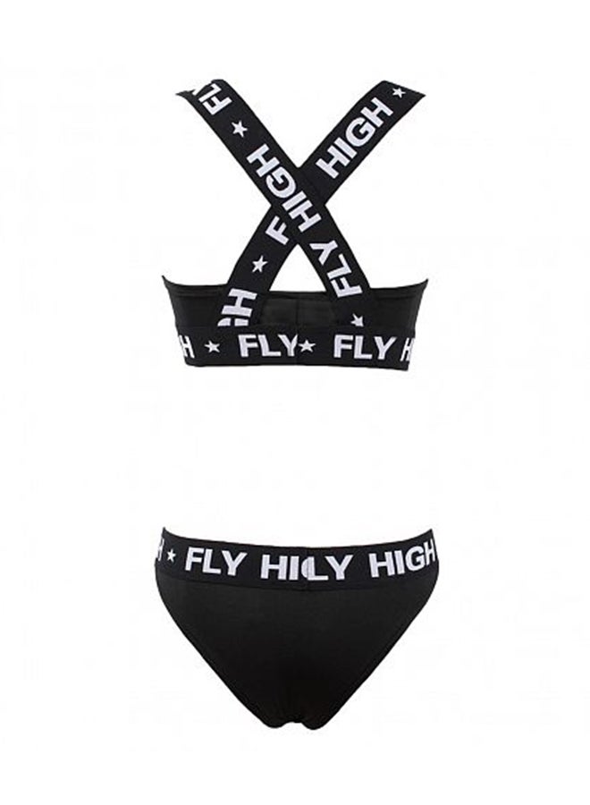 Letter Print Backless Bra And Panty Set Black  - Image 2