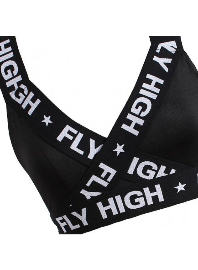 Letter Print Backless Bra And Panty Set Black  - Image 3