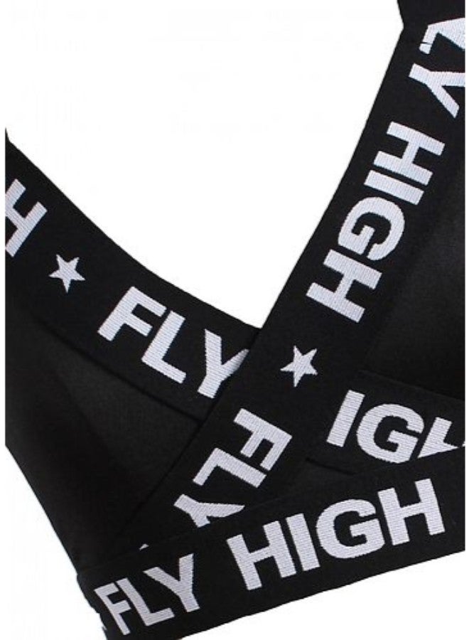 Letter Print Backless Bra And Panty Set Black  - Image 4