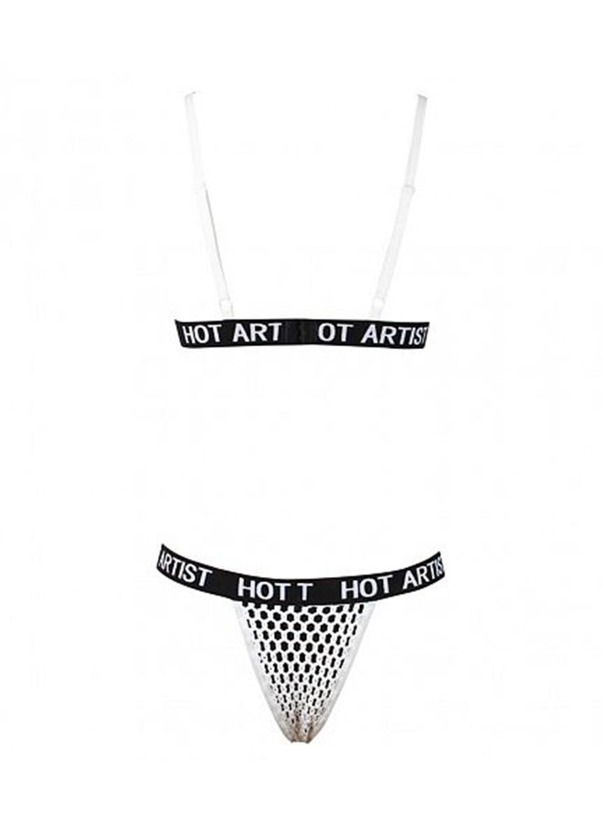 Hollow Out Letter Print Backless Bra And Panty Set Black  - Image 3