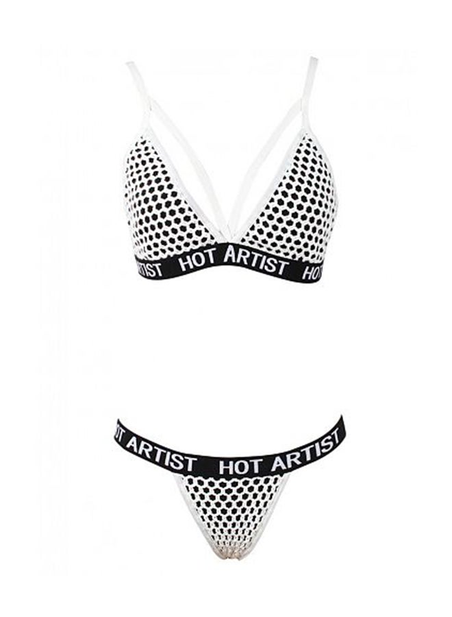 Hollow Out Letter Print Backless Bra And Panty Set Black  - Image 1