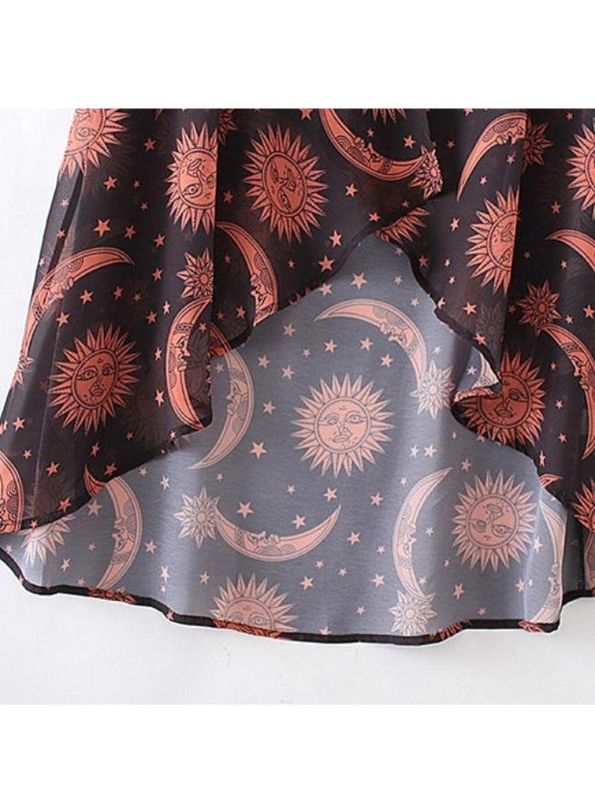 Kimono Print Asymmetric Hem Loose Bikini Cover Up Red - Image 3