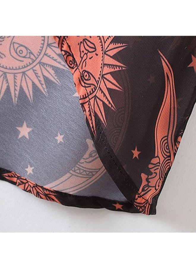 Kimono Print Asymmetric Hem Loose Bikini Cover Up Red - Image 4