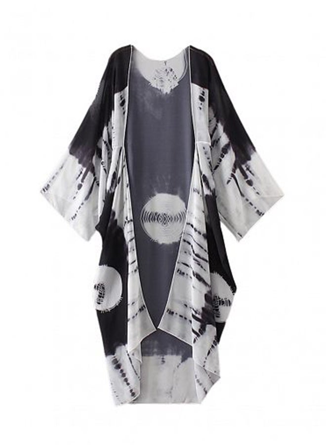 Generic - New Contrast Print Long Loose Beach Cover Up Black - Image 1