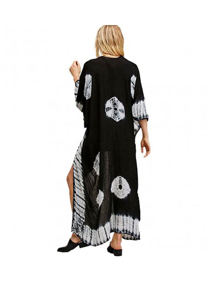 Generic - New Contrast Print Long Loose Beach Cover Up Black - Image 1