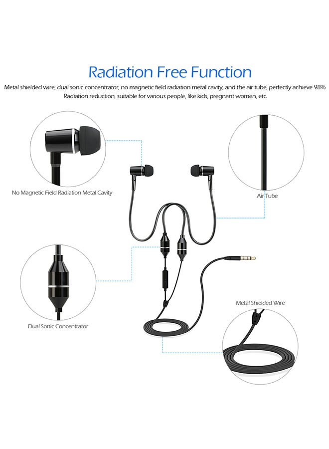 FC12 Stereo Music Headset Air Tube 3.5mm Anti-radiation Earphone In-ear Headphone Radiation Free Noise Reduction Line Control with Mic Black for Smart Phones Desktop Notebook Tablet PC  - Image 4