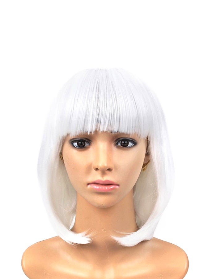 Generic Short Straight Full Bob Cosplay Wig With Bangs White 12inch  - Image 1