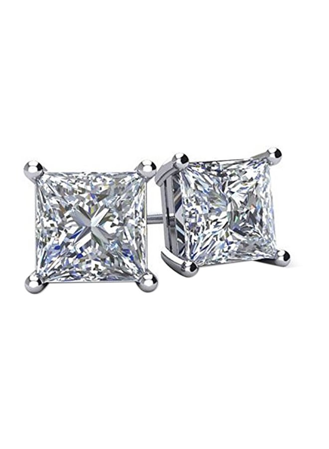 Central Diamond Center - Silver Princess CZ Stud Earrings - Image 1