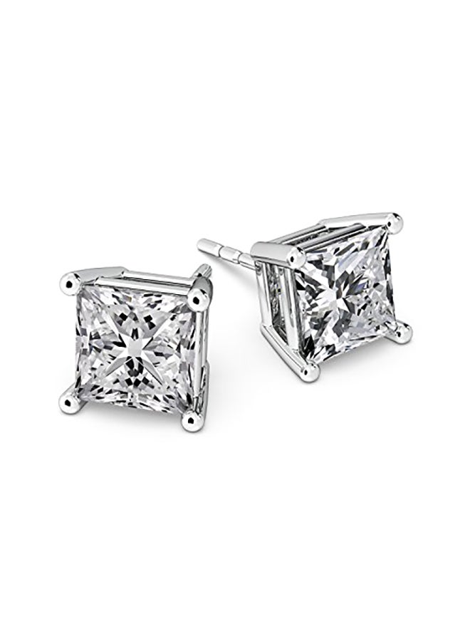 Central Diamond Center - Silver Princess CZ Stud Earrings - Image 1