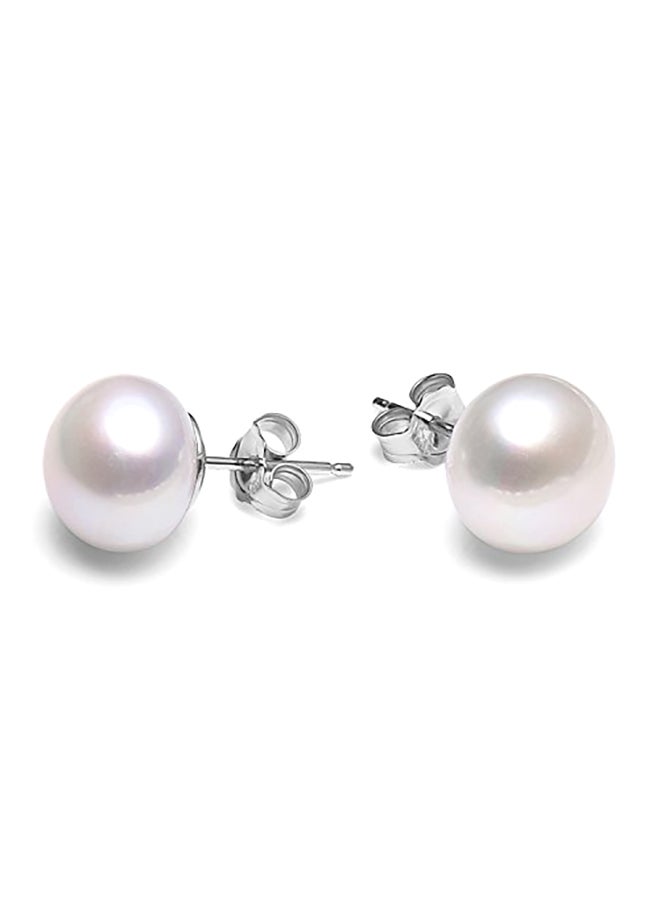 VIKI LYNN - 925 Sterling Silver Button Freshwater Pearl Cultured Stud Earrings - Image 1