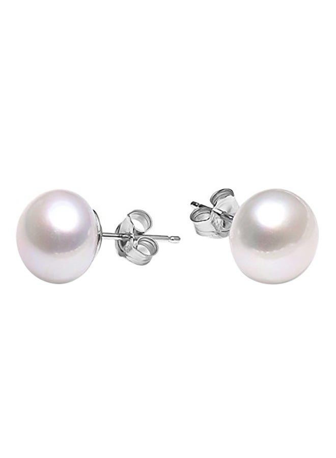 VIKI LYNN - 925 Sterling Silver Button Freshwater Pearl Cultured Stud Earrings - Image 1