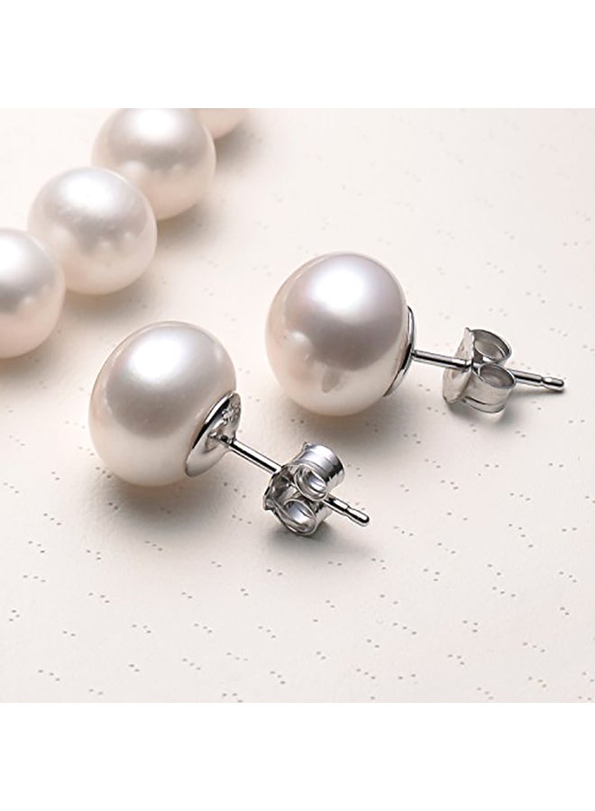 VIKI LYNN - 925 Sterling Silver Button Freshwater Pearl Cultured Stud Earrings - Image 1