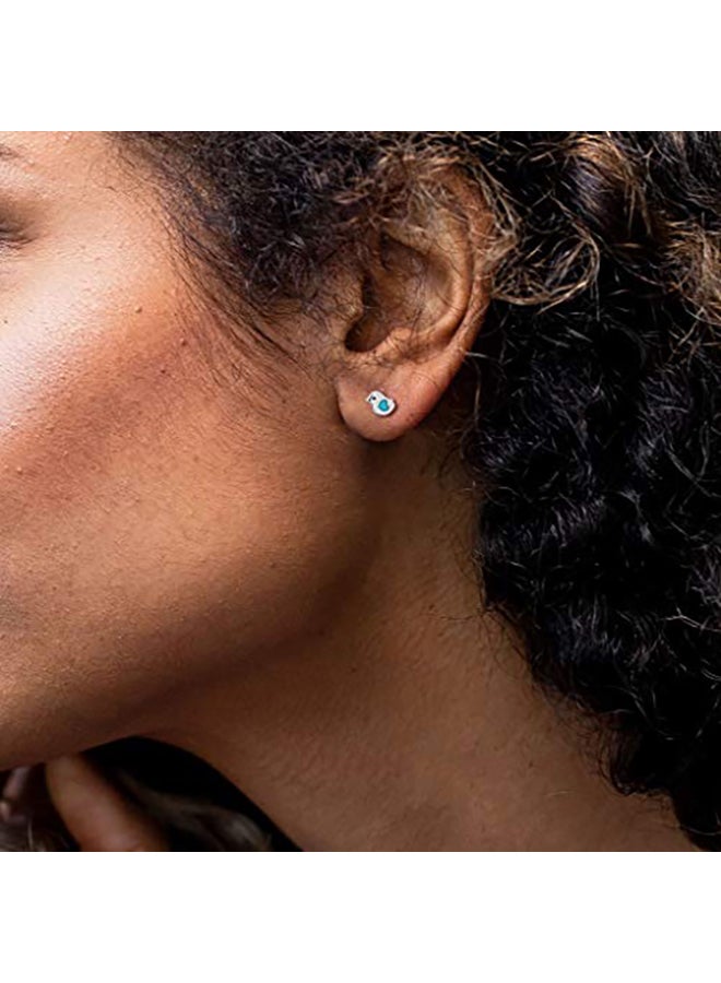 بوما أقراط كبس من الفضة الإسترليني بتصميم على شكل طائر صغير ومرصعة بأحجار الفيروز على شكل قلب - Image 2