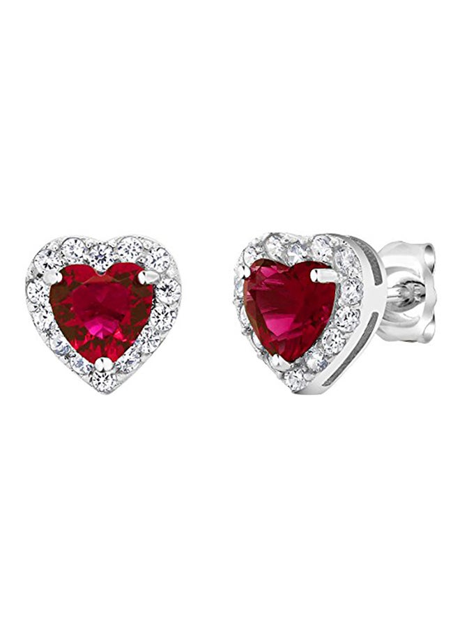GEM STONE KING 925 Sterling Silver Heart Shape Halo Zircon Stud Earrings - Image 1
