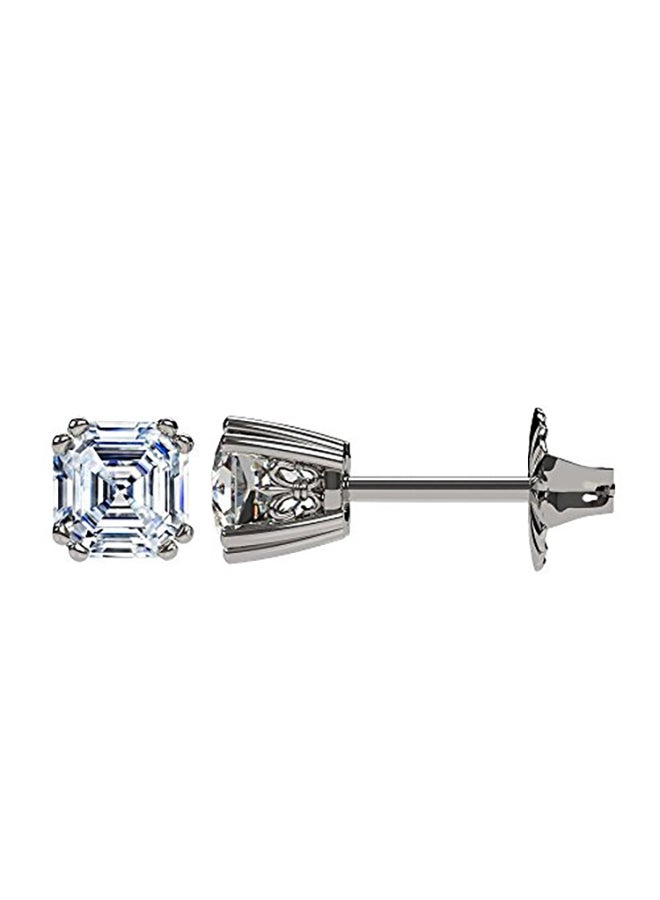 Nana - 14K Gold Post Asscher Cut Swarovski Stud Earrings - Image 1