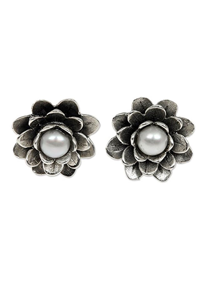 NOVICA Sterling Silver Freshwater Pearl Lotus Flower Bridal Earrings  - Image 1