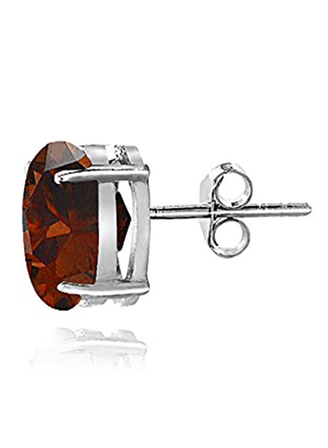GemStar USA Sterling Silver Garnet Oval Stud Earrings  - Image 2