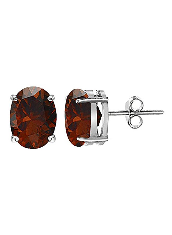 GemStar USA Sterling Silver Garnet Oval Stud Earrings  - Image 1