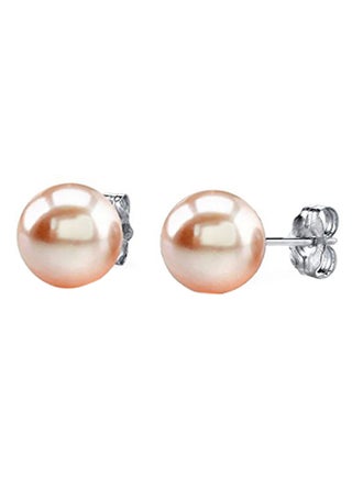 Sterling Silver Round Peach Freshwater Cultured Pearl Stud Earrings - v1551346933/N21536807A_1