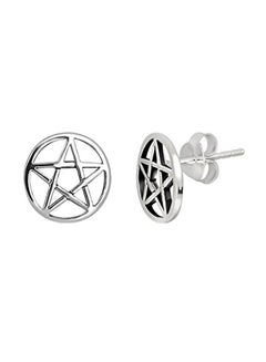 Sterling Silver Round Star Pentacle Stud Earrings - v1551346937/N21536815A_1