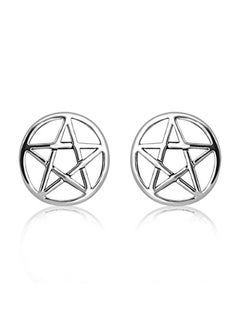 Sterling Silver Round Star Pentacle Stud Earrings - v1551346937/N21536815A_2