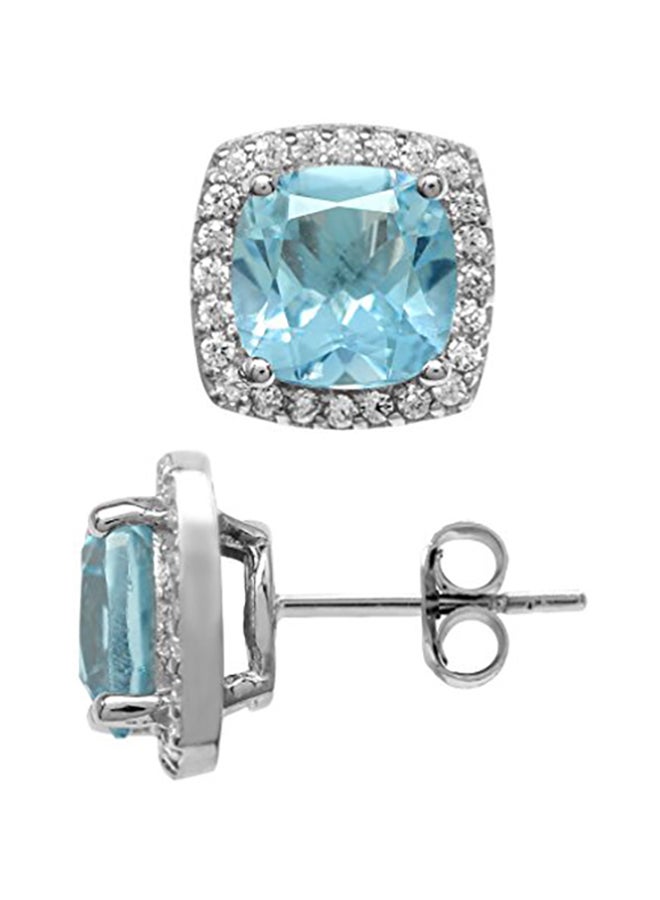 Silvershake White Gold Plated Sterling Silver Halo Stud Earrings - Image 1